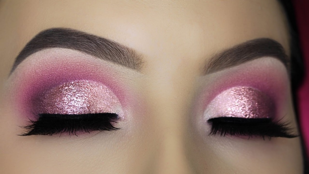 Pink Glitter Cut Crease Makeup