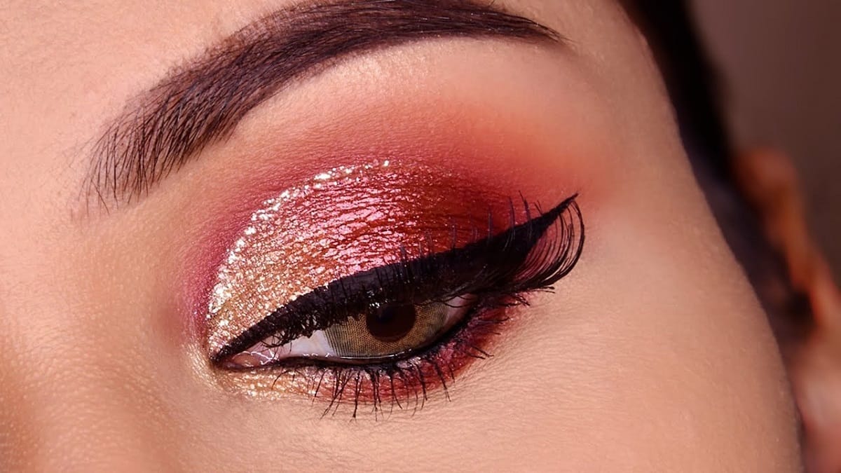 Red Smokey Eye with Gold Glitter