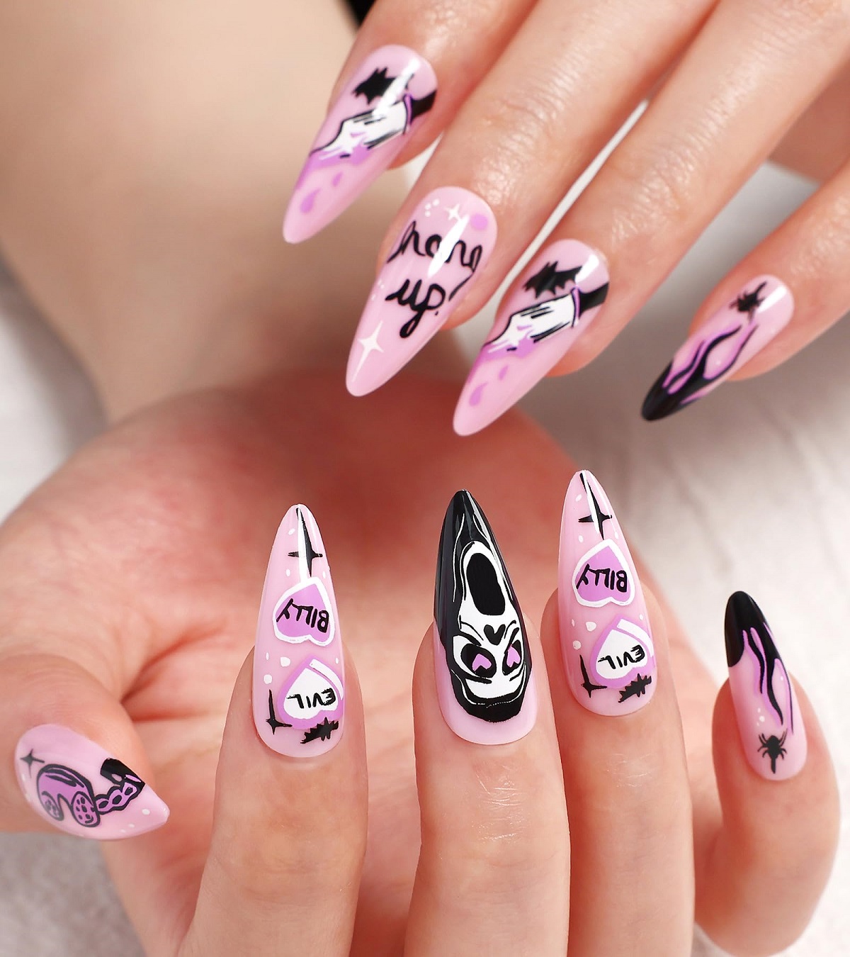 Pink Ghost face Nails