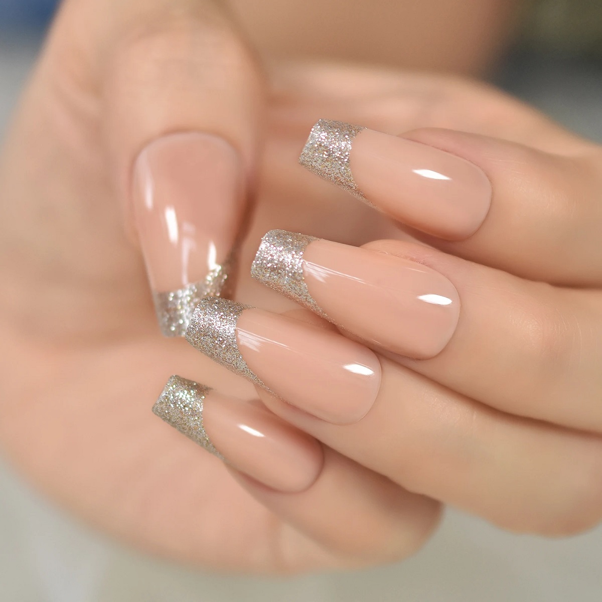 Silver Glitter French Tips