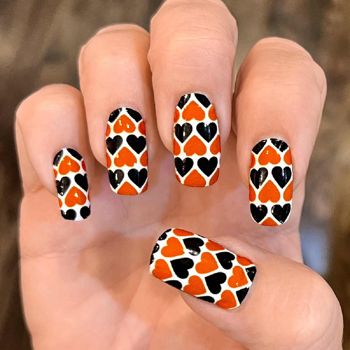 Orange, Black & White Nails