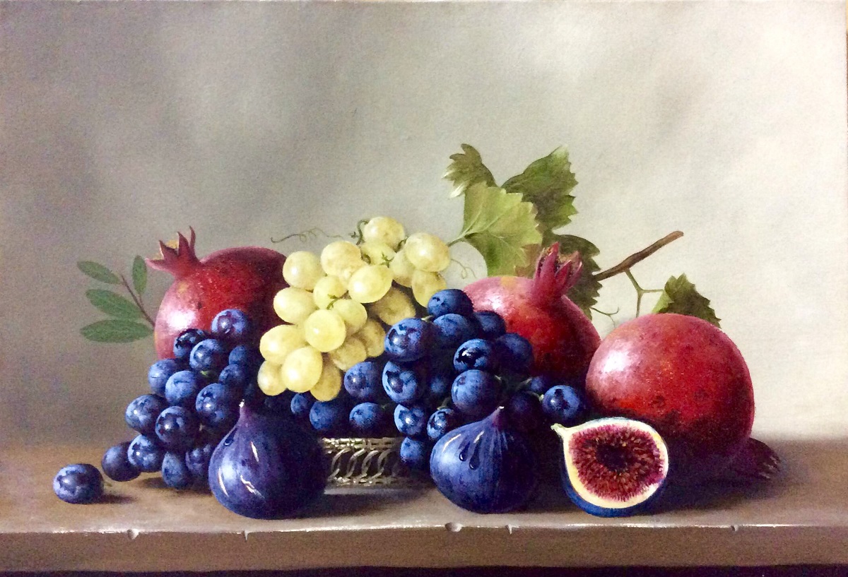 Fig, red grape, pomegranate