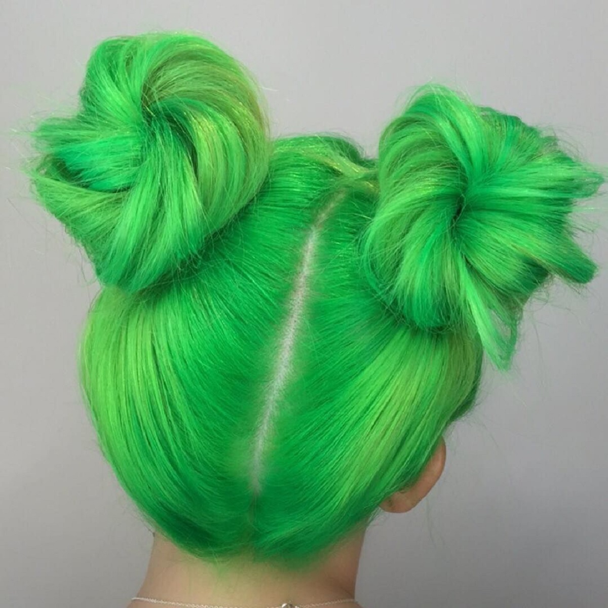 Space Buns with Dramatic Green Streaks