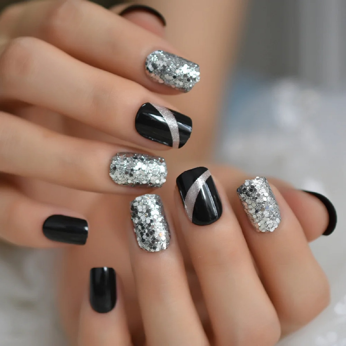 Black with Silver Glitter