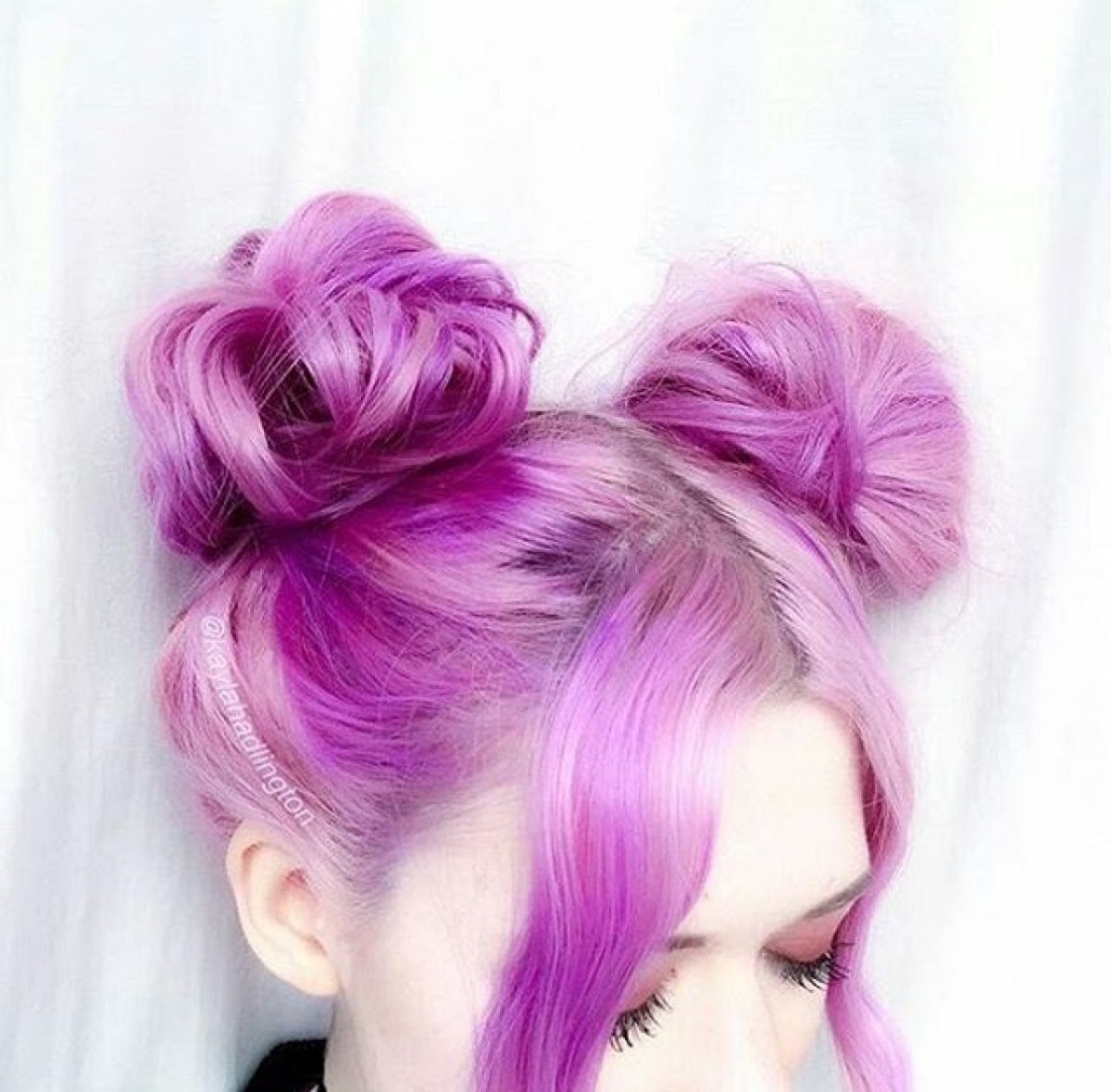 Space Buns with Pastel Purple Highlights