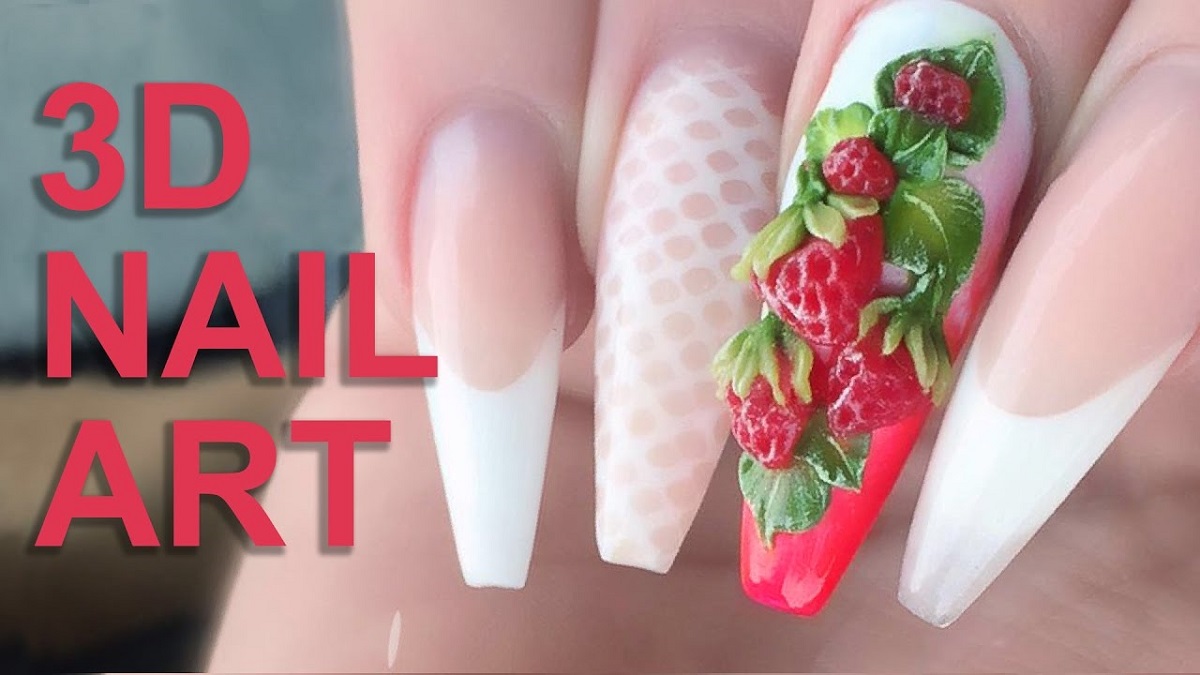 3D Vanilla And Strawberry Nail Art