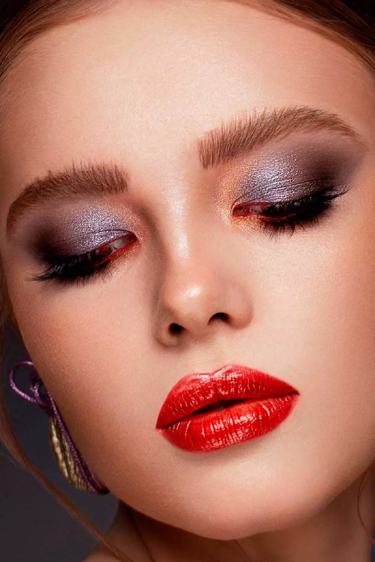 A Bold, Red Lip and Wispy Eyelashes
