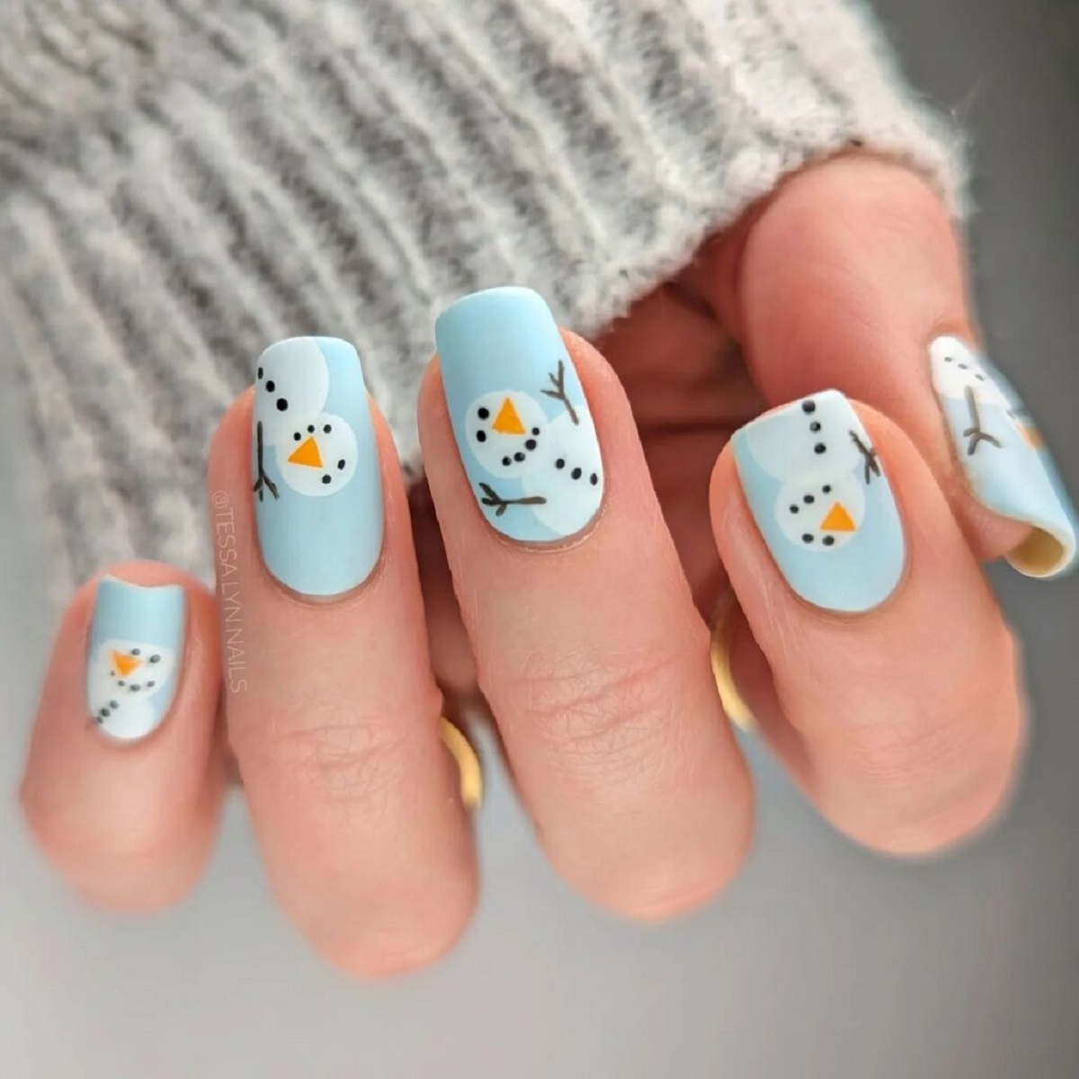 Snowman Themed Blue Winter Nail Art