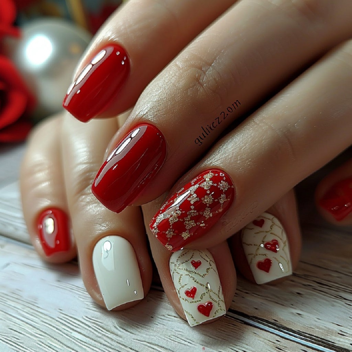 Red Valentine nails