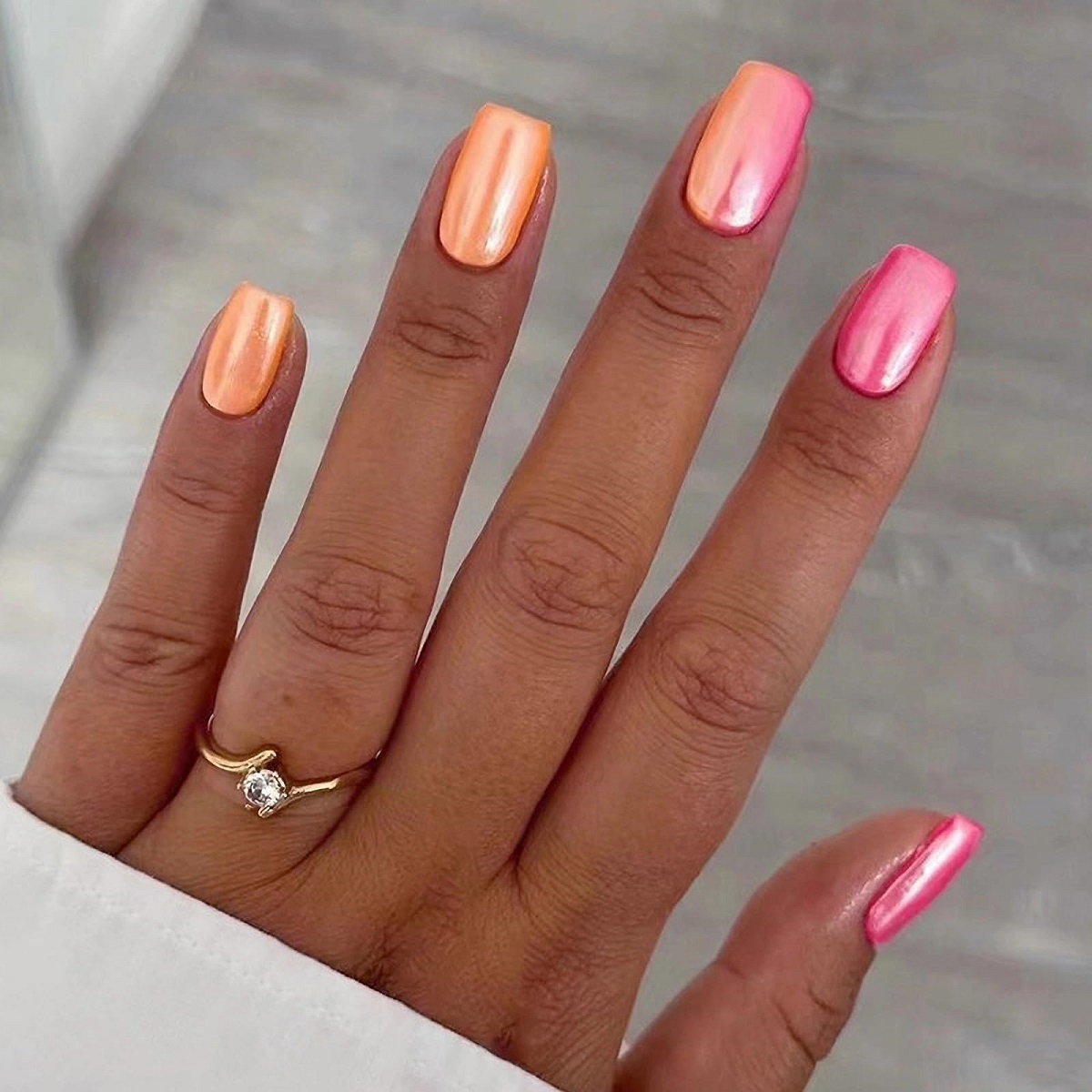 Peachy Chrome Squoval Nails