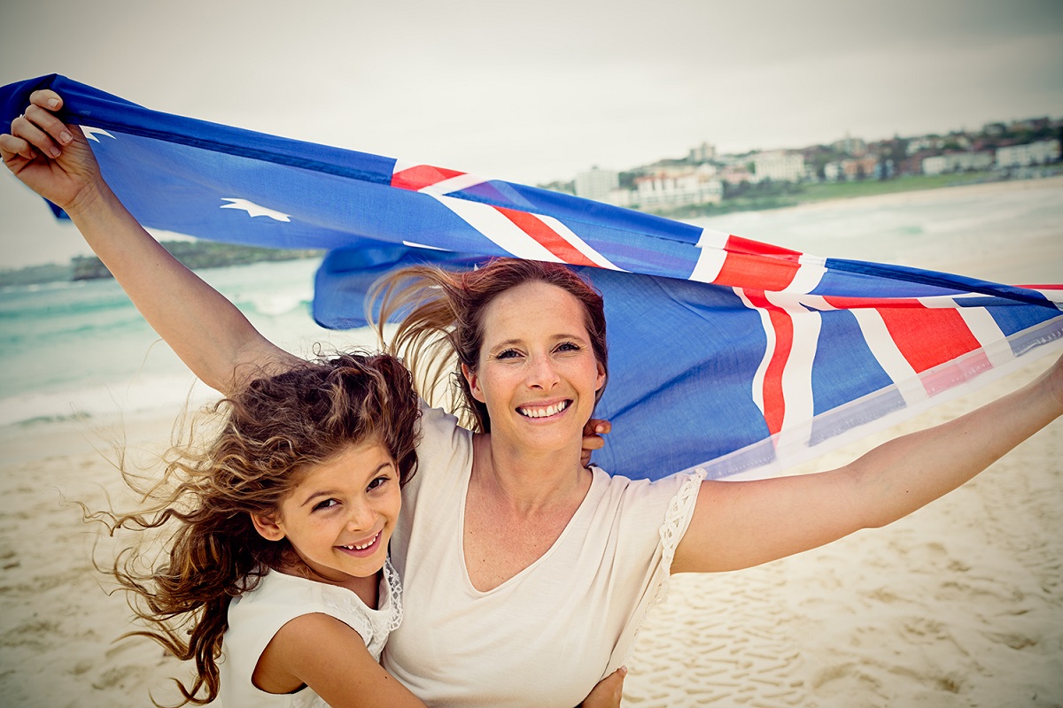 Mother and daughter with Australian flag 